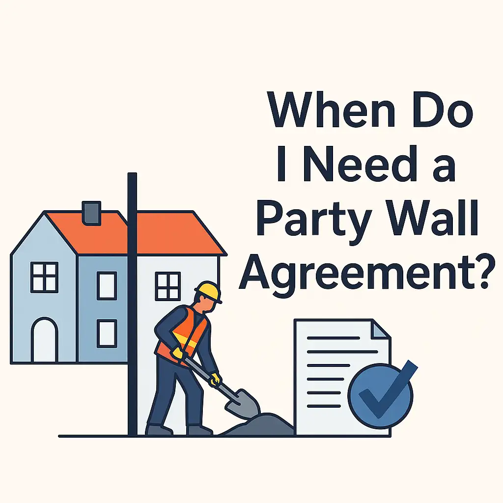 Illustration of London terraced houses with a chartered party wall surveyor discussing a Party Wall Agreement under the Party Wall etc. Act 1996